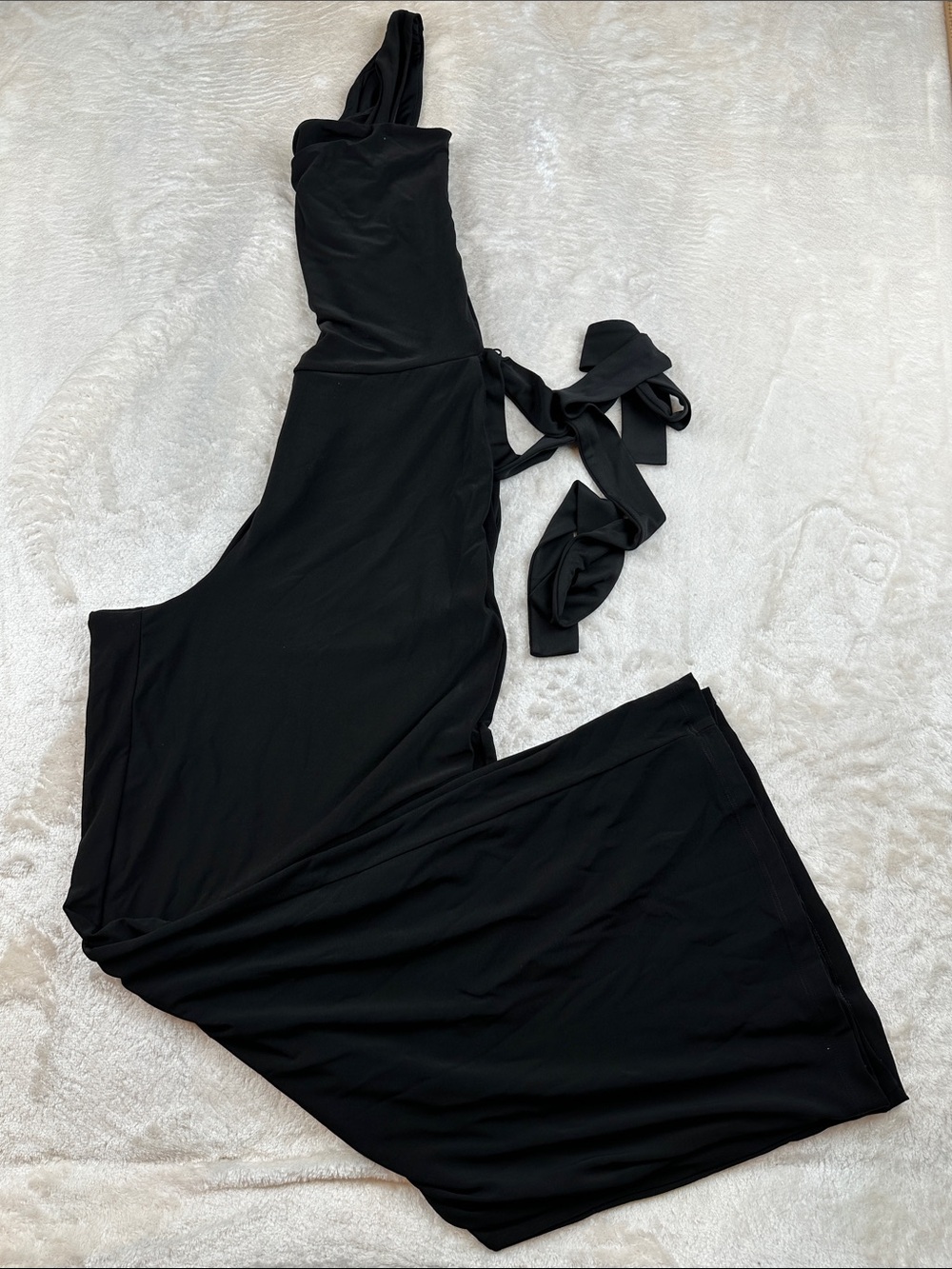 Lauren Ralph Lauren Size S Black One-Shoulder Jumpsuit with Tie Waist | Formal